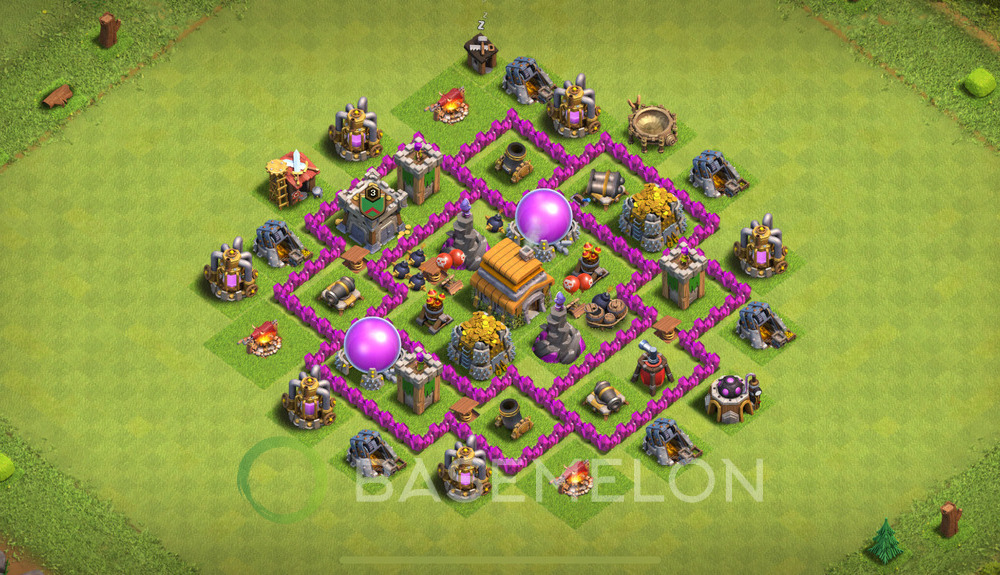 Town Hall Level 6 Farm Base Design 2024, Anti 3 Stars, Hybrid, Layout #1077