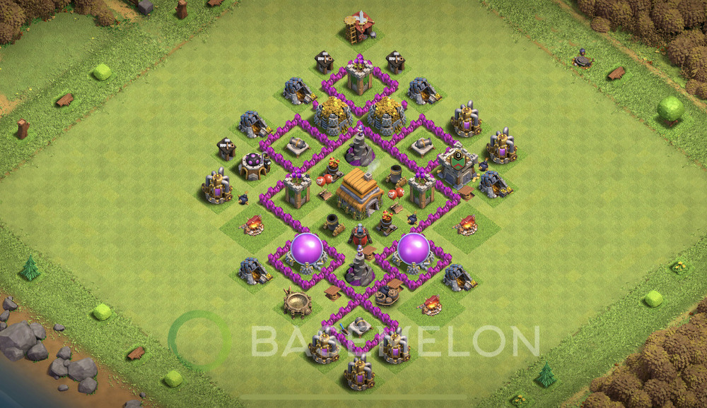 Town Hall Level 6 Trophy/Defense Base Design 2024, Max Levels, Hybrid, Layout #1124