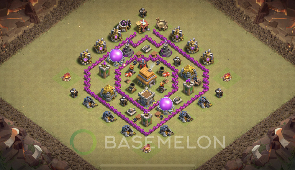 Town Hall Level 6 War Base Design 2025, Anti 2 Stars, Hybrid, Layout #1241