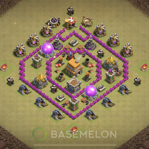 Town Hall Level 6 War Base Design 2025, Anti 2 Stars, Hybrid, Layout #1241