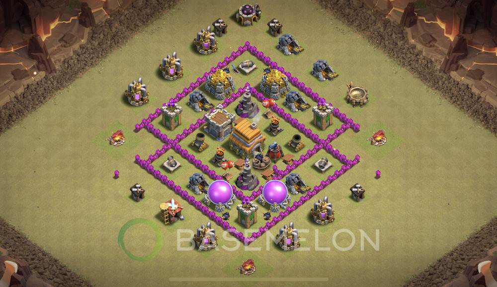 Town Hall Level 6 War Base Design 2025, Anti 2 Stars, Hybrid, Layout #1274