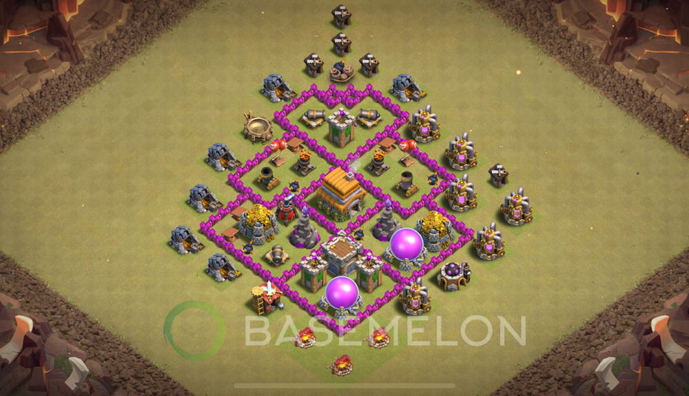 Town Hall Level 6 War Base Design 2025, Anti 2 Stars, Anti Air, Layout #1501