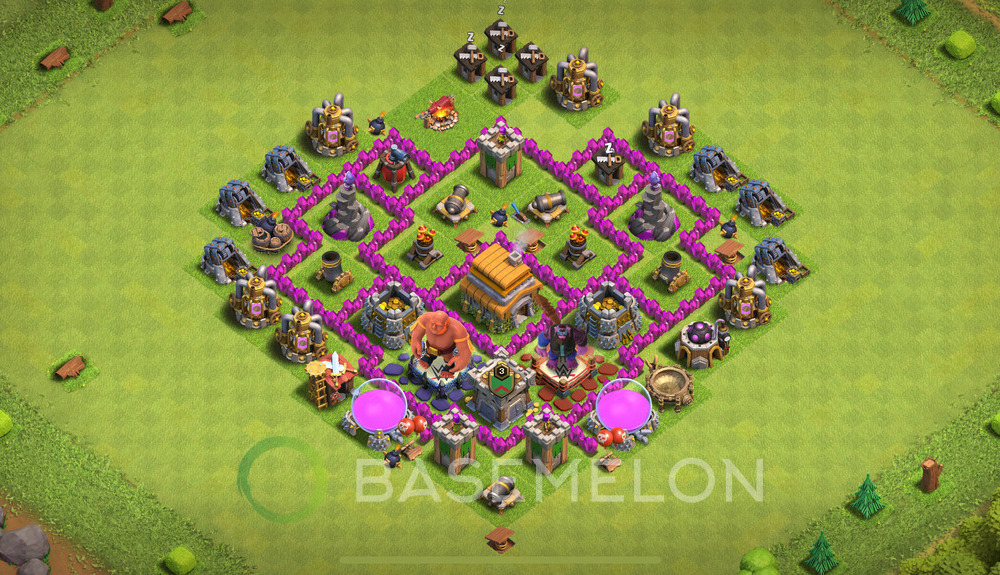 Town Hall Level 6 Trophy/Defense Base Design 2025, Anti 3 Stars, Layout #1723