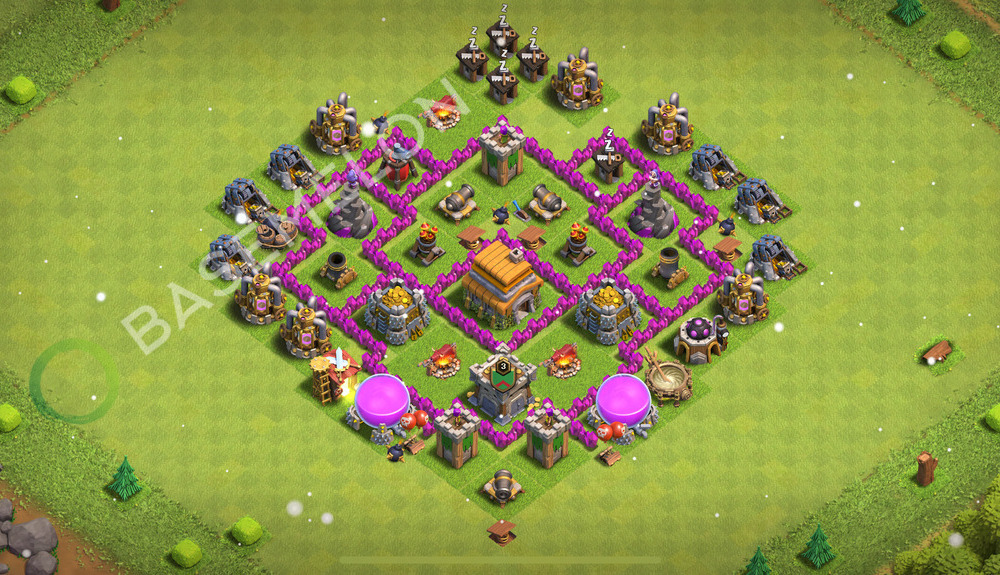 Town Hall Level 6 Trophy/Defense Base Design 2026, Anti 3 Stars, Layout #1723