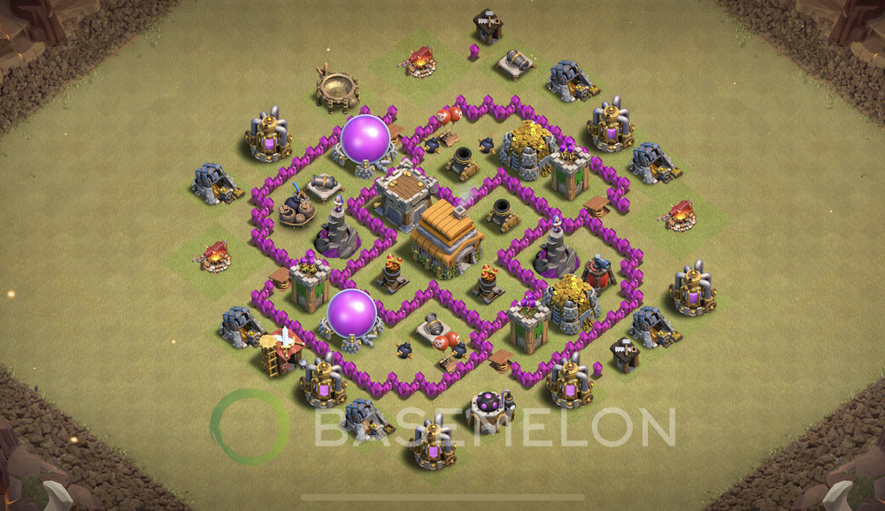 Town Hall Level 6 War Base Design 2025, Anti 3 Stars, Layout #1917