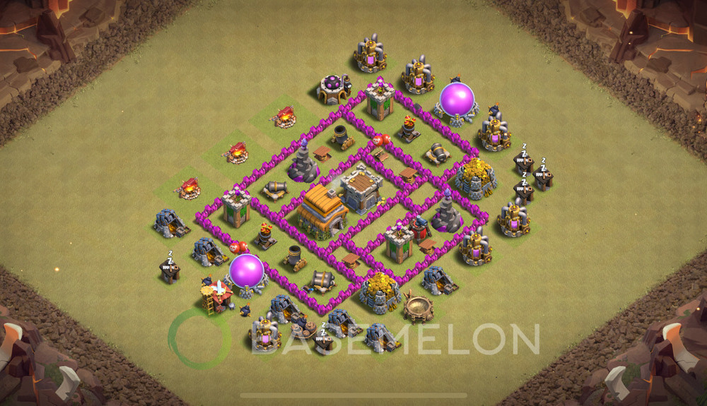 Town Hall Level 6 War Base Design 2025, Anti 3 Stars, Layout #2080