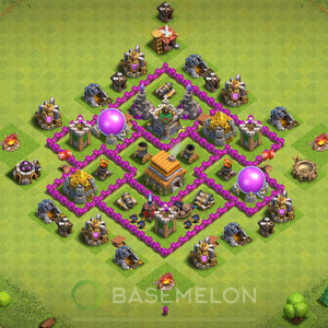 Rathaus Level 6 Verteidigung Base 2025, Anti 2 Sterne, Hybrid, Layout #218