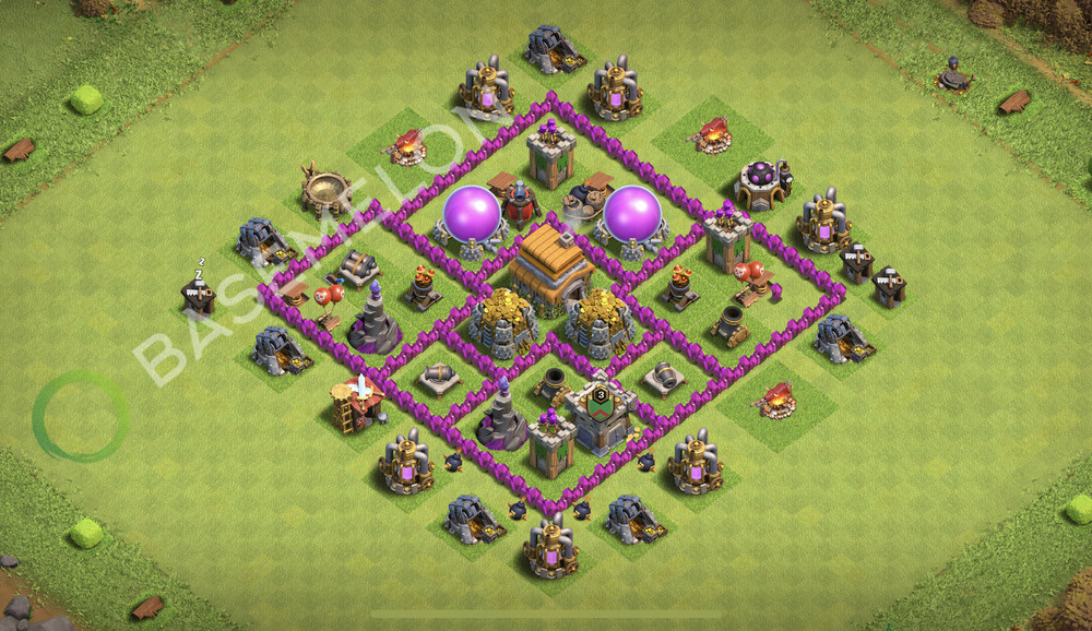 Town Hall Level 6 Farm Base Design 2025, Max Levels, Hybrid, Layout #2379