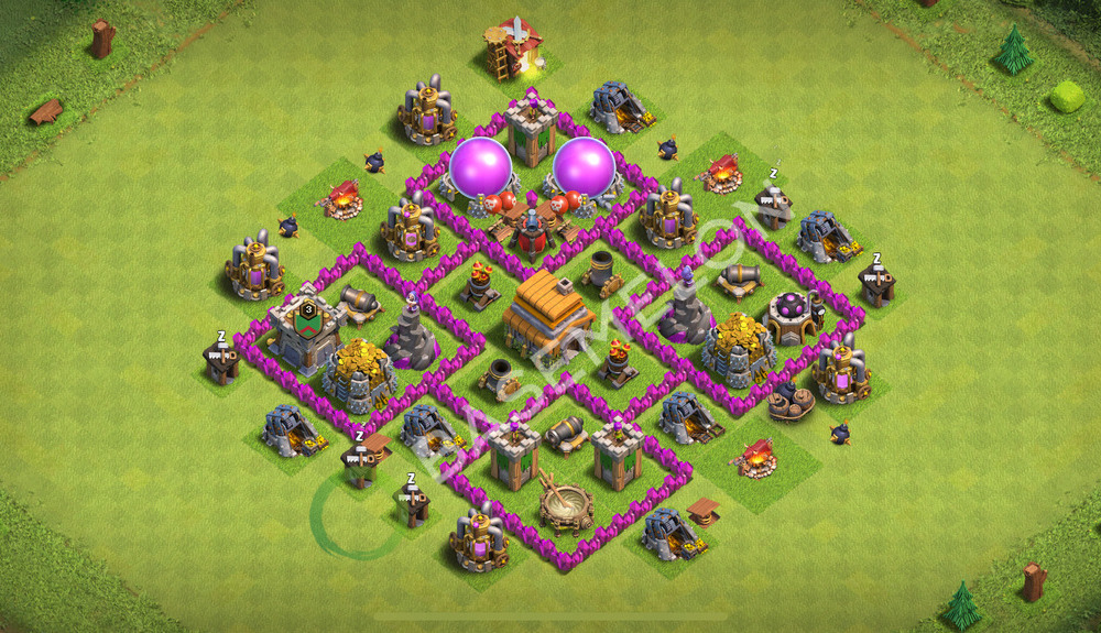 Town Hall Level 6 Trophy/Defense Base Design 2026, Anti 3 Stars, Hybrid, Layout #2738