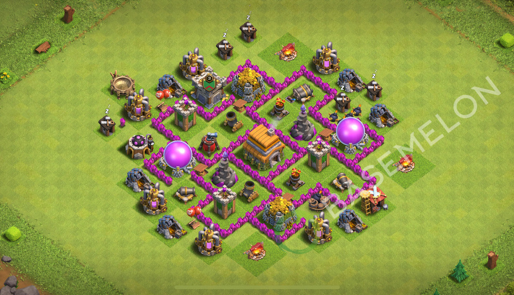 Town Hall Level 6 Trophy/Defense Base Design 2026, Anti Everything, Hybrid, Layout #2785