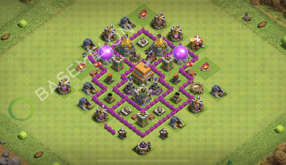 Town Hall Level 6 Trophy/Defense Base Design 2026, Anti 3 Stars, Hybrid, Layout #2933