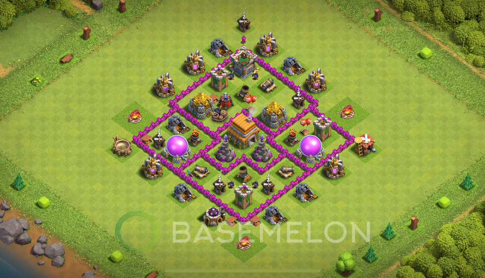 Town Hall Level 6 Trophy/Defense Base Design 2025, Anti 3 Stars, Hybrid, Layout #318