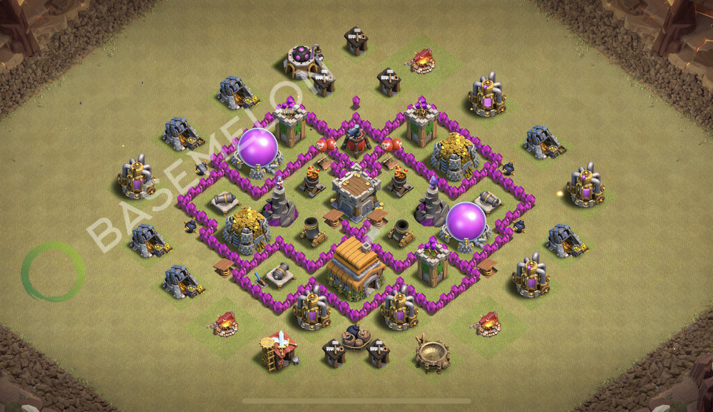 Town Hall Level 6 War Base Design 2026, Max Levels, Hybrid, Layout #3377