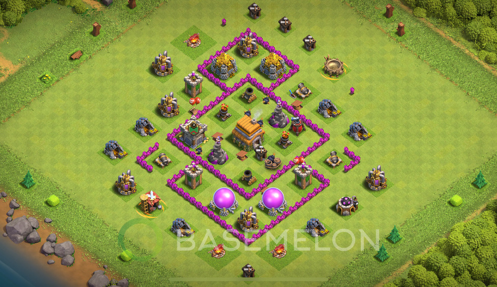 Town Hall Level 6 Trophy/Defense Base Design 2024, Anti 3 Stars, Hybrid, Layout #448