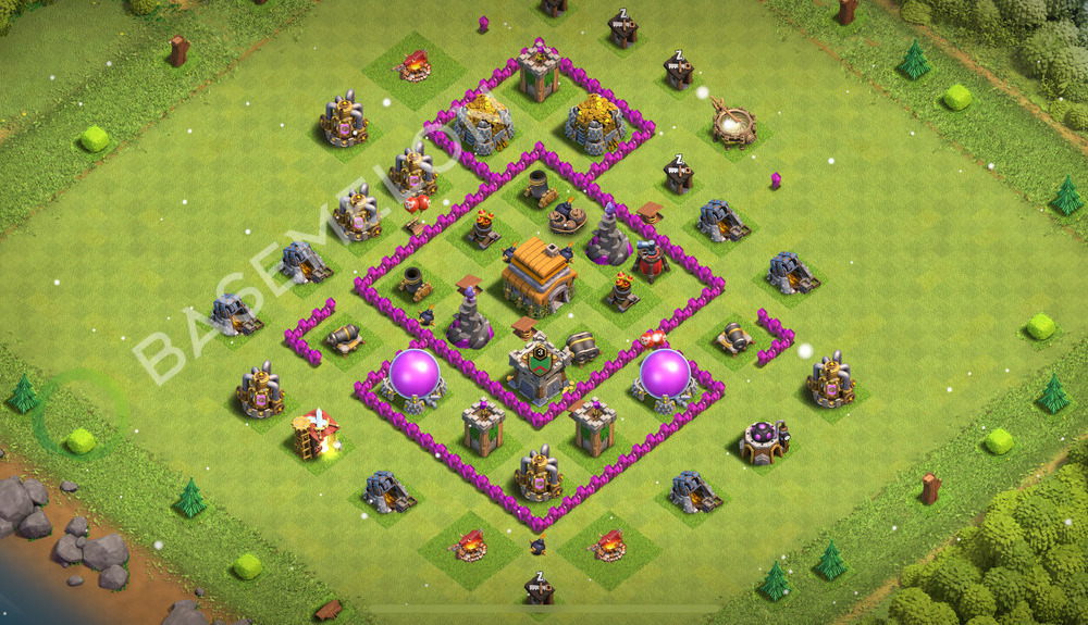 Town Hall Level 6 Trophy/Defense Base Design 2025, Anti 3 Stars, Hybrid, Layout #448