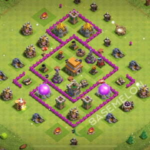 Town Hall Level 6 Trophy/Defense Base Design 2025, Anti 3 Stars, Hybrid, Layout #448
