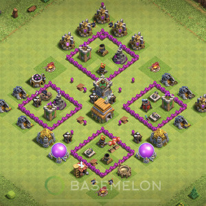 Town Hall Level 6 Trophy/Defense Base Design, Anti 3 Stars, Anti Everything, Layout #559