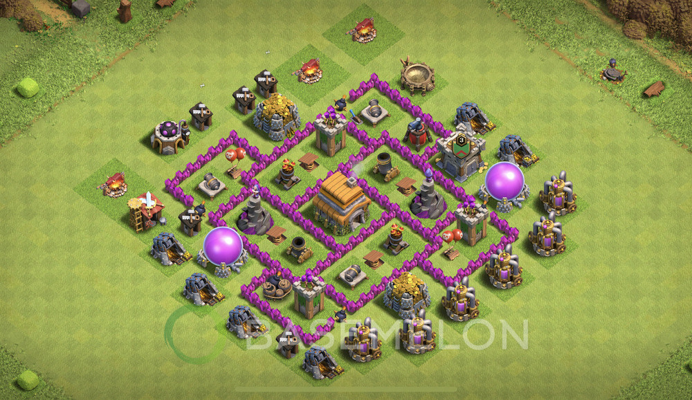 Town Hall Level 6 Trophy/Defense Base Design 2024, Anti 3 Stars, Anti Everything, Layout #655