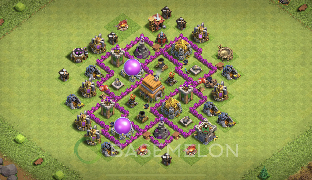 Town Hall Level 6 Farm Base Design 2024, Anti 3 Stars, Hybrid, Layout #697