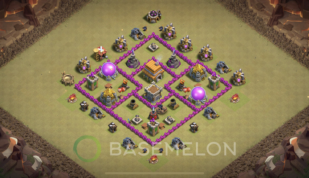 Town Hall Level 6 War Base Design 2024, Anti Air, Hybrid, Layout #964