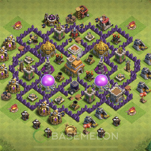 Town Hall Level 7 Trophy/Defense Base Design 2025, Anti 3 Stars, Hybrid, Layout #1170
