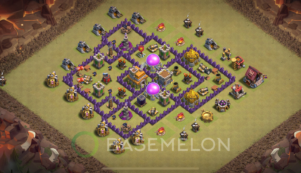 Town Hall Level 7 War Base Design 2025, Anti 2 Stars, Hybrid, Layout #1367