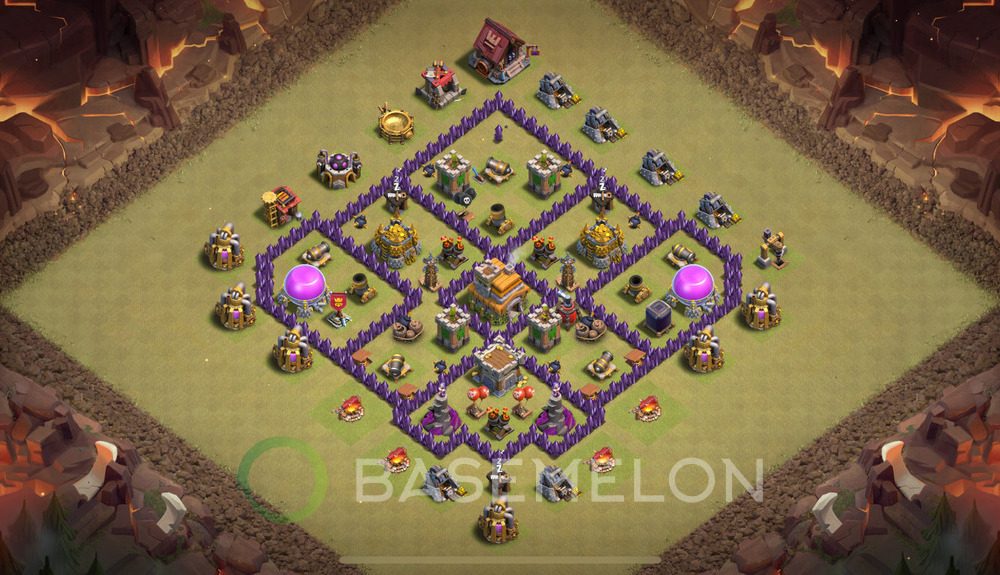 Town Hall Level 7 War Base Design 2025, Max Levels, Hybrid, Layout #1383