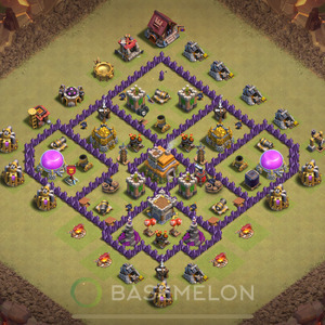 Town Hall Level 7 War Base Design 2025, Max Levels, Hybrid, Layout #1383