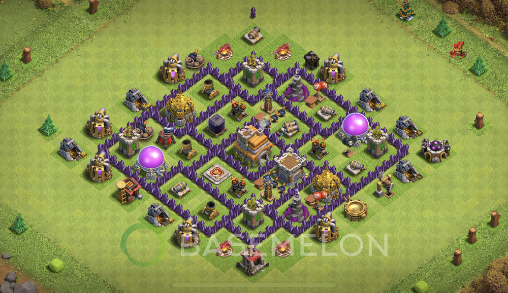 Town Hall Level 7 Farm Base Design 2025, Max Levels, Hybrid, Layout #1394