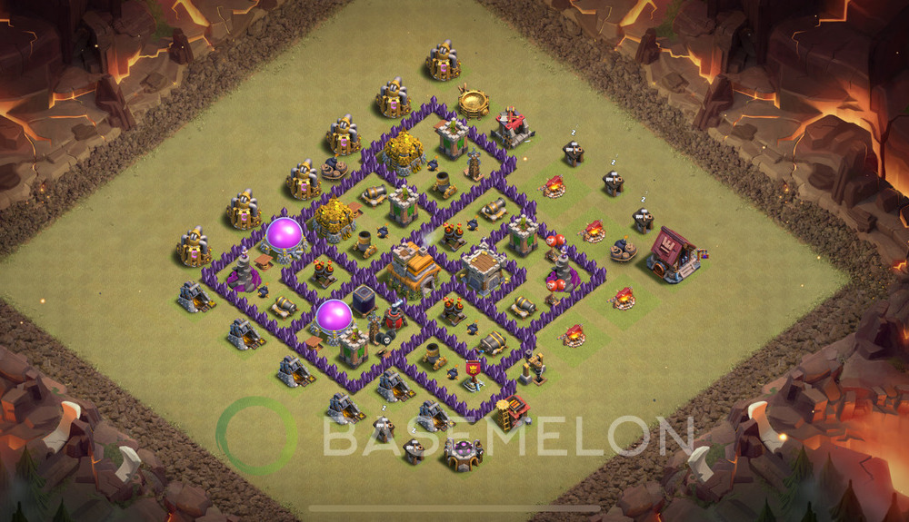 Town Hall Level 7 War Base Design 2025, Max Levels, Hybrid, Layout #1687