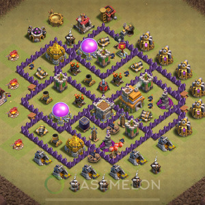 Town Hall Level 7 War Base Design 2025, Anti 2 Stars, Hybrid, Layout #1737