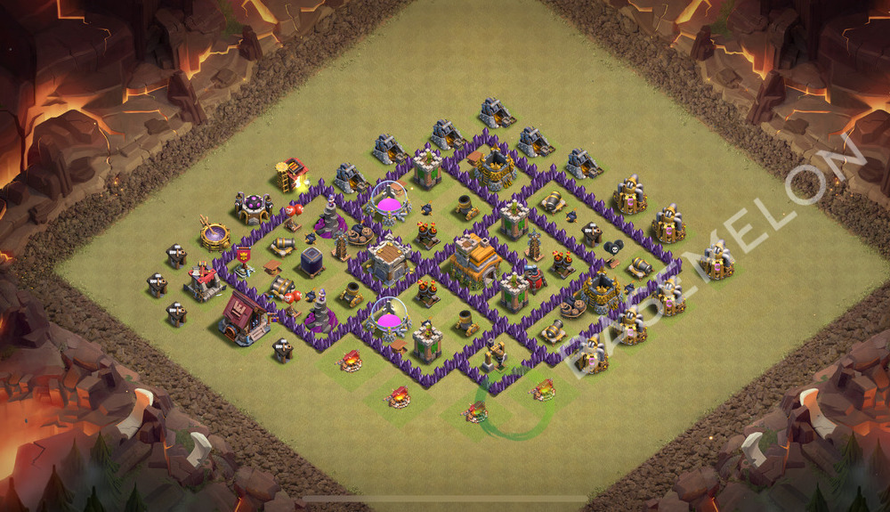 Town Hall Level 7 War Base Design 2025, Max Levels, Hybrid, Layout #1862