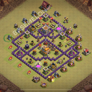 Town Hall Level 7 War Base Design 2025, Anti 2 Stars, Hybrid, Layout #1894