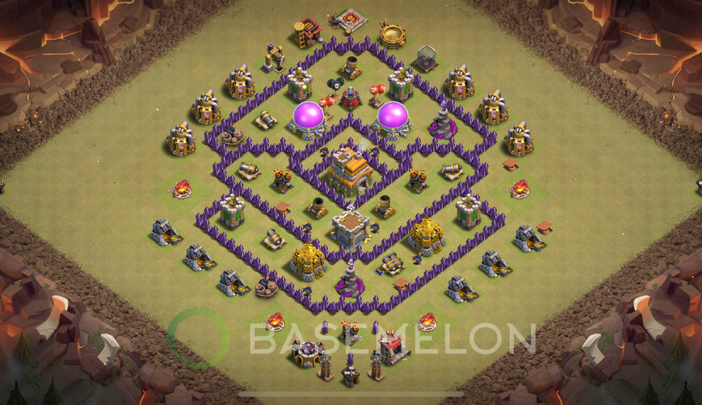 Town Hall Level 7 War Base Design 2025, Anti 2 Stars, Layout #1895