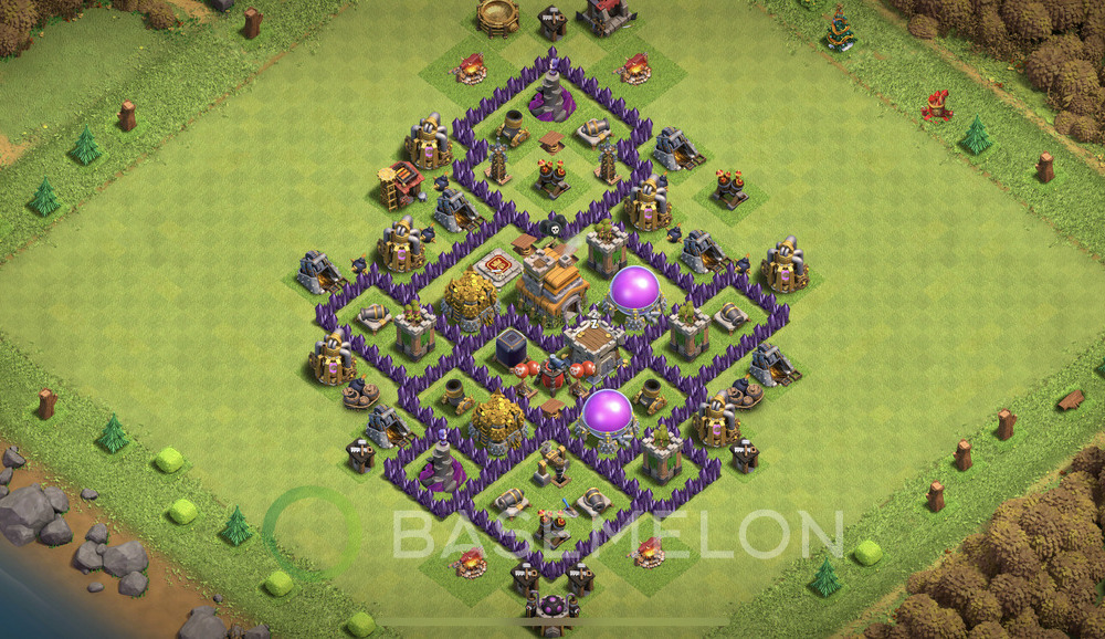 Town Hall Level 7 Trophy/Defense Base Design 2025, Anti 3 Stars, Hybrid, Layout #1901