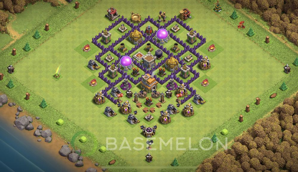 Town Hall Level 7 Trophy/Defense Base Design 2025, Anti 3 Stars, Hybrid, Layout #1908