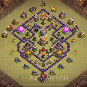 Town Hall Level 7 War Base Design 2025, Max Levels, Hybrid, Layout #2019