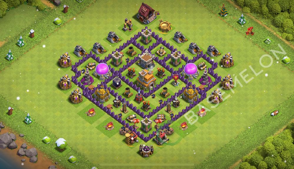 Town Hall Level 7 Trophy/Defense Base Design 2026, Anti 2 Stars, Anti Everything, Layout #2554