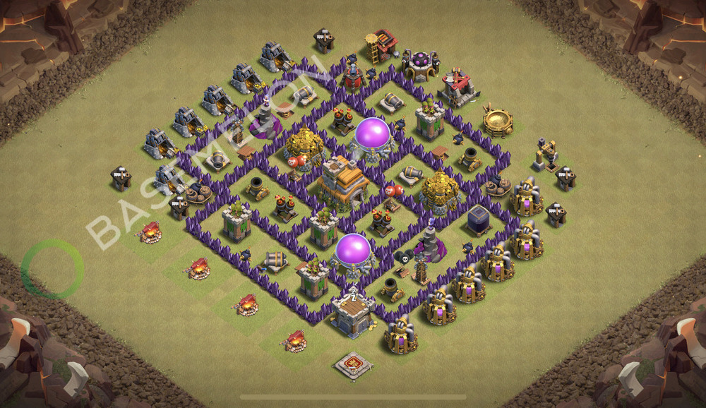 Town Hall Level 7 War Base Design 2026, Anti 2 Stars, Hybrid, Layout #2932