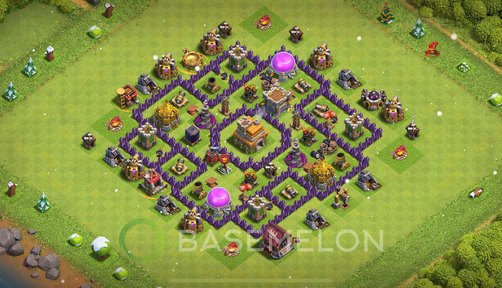 Town Hall Level 7 Trophy/Defense Base Design 2025, Anti 3 Stars, Hybrid, Layout #365