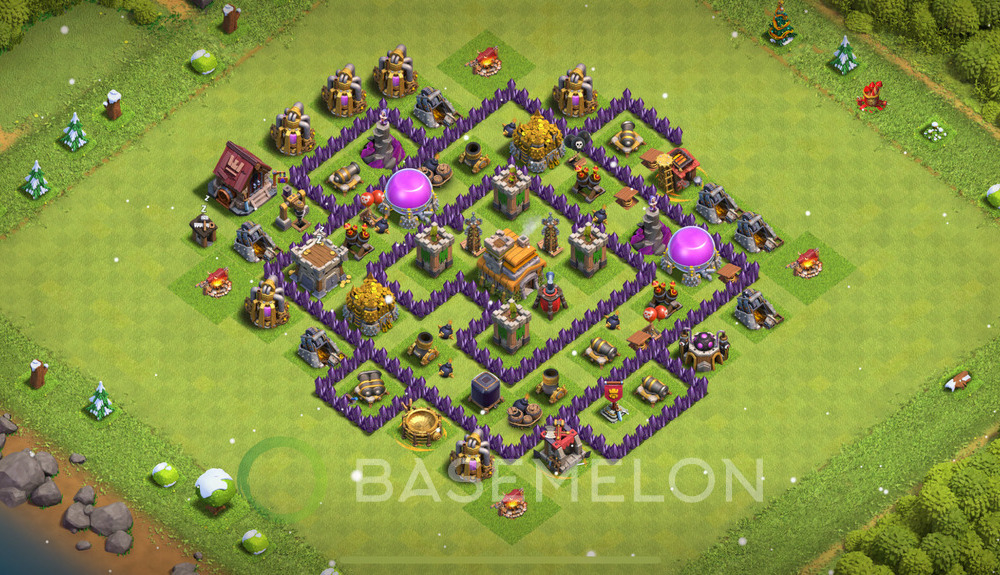 Town Hall Level 7 Trophy/Defense Base Design 2025, Anti 3 Stars, Hybrid, Layout #410