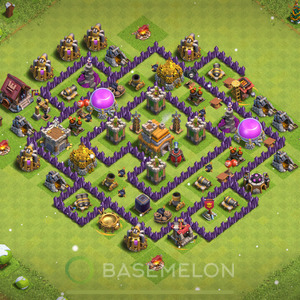 Town Hall Level 7 Trophy/Defense Base Design 2025, Anti 3 Stars, Hybrid, Layout #410