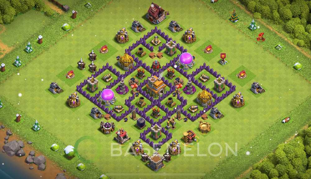 Town Hall Level 7 Trophy/Defense Base Design 2025, Anti 3 Stars, Hybrid, Layout #430