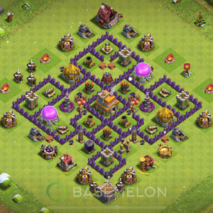 Town Hall Level 7 Trophy/Defense Base Design 2025, Anti 3 Stars, Hybrid, Layout #430