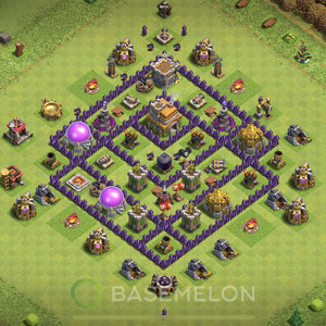 Town Hall Level 7 Trophy/Defense Base Design, Max Levels, Hybrid, Layout #64