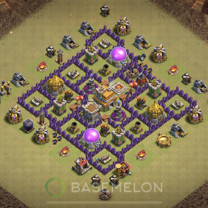 Town Hall Level 7 War Base Design, Max Levels, Hybrid, Layout #653