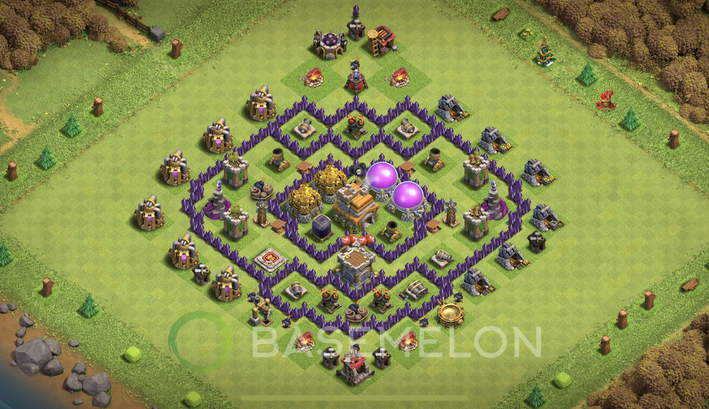 Town Hall Level 7 Farm Base Design 2024, Anti 3 Stars, Hybrid, Layout #668