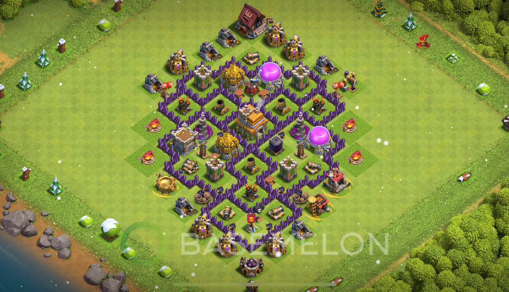 Town Hall Level 7 Trophy/Defense Base Design 2025, Anti 3 Stars, Hybrid, Layout #749