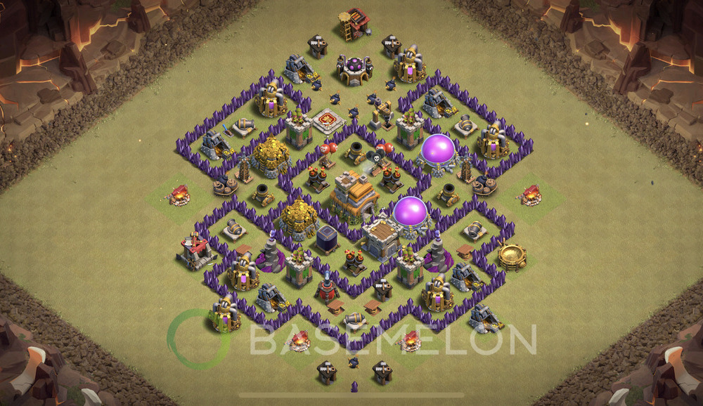 Town Hall Level 7 War Base Design, Anti 3 Stars, Hybrid, Layout #812