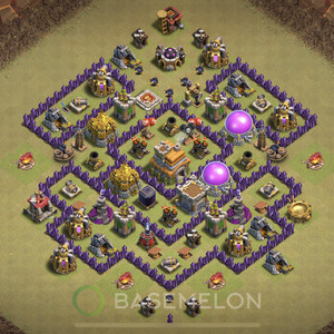 Town Hall Level 7 War Base Design, Anti 3 Stars, Hybrid, Layout #812